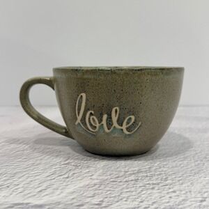Stoneware Love Coffee Mug Speckled Green Glaze Rustic Tea Cup Soup Bowl